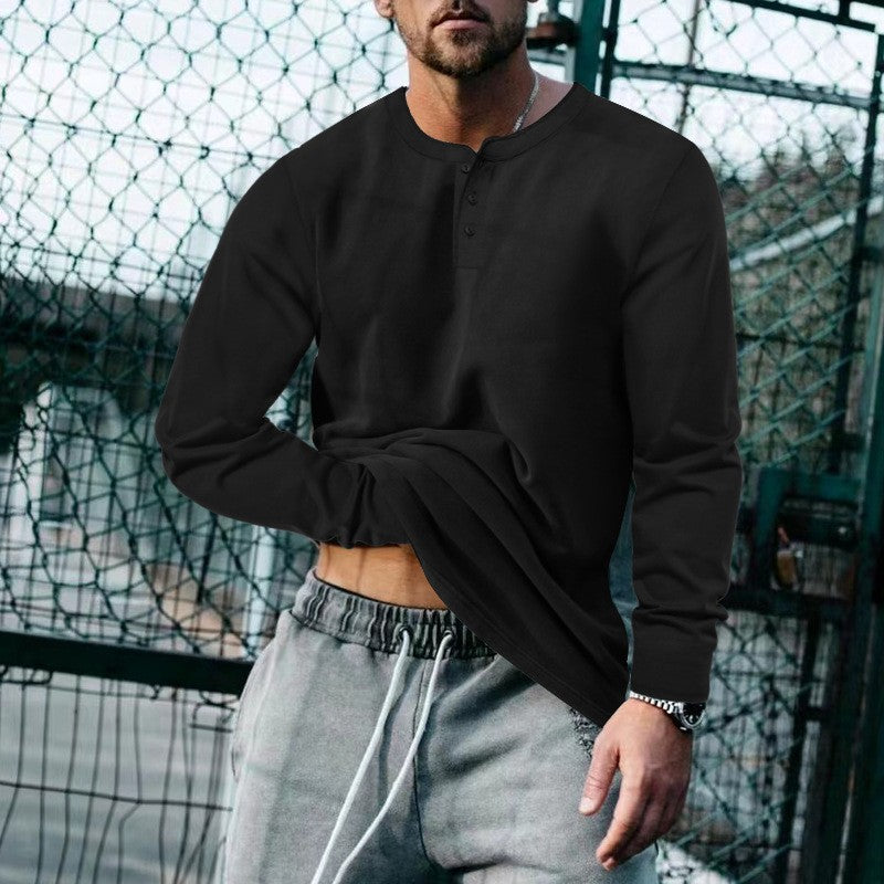 Men's long-sleeved slim-fit crew neck T-shirt
