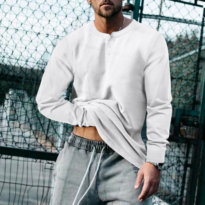 Men's long-sleeved slim-fit crew neck T-shirt