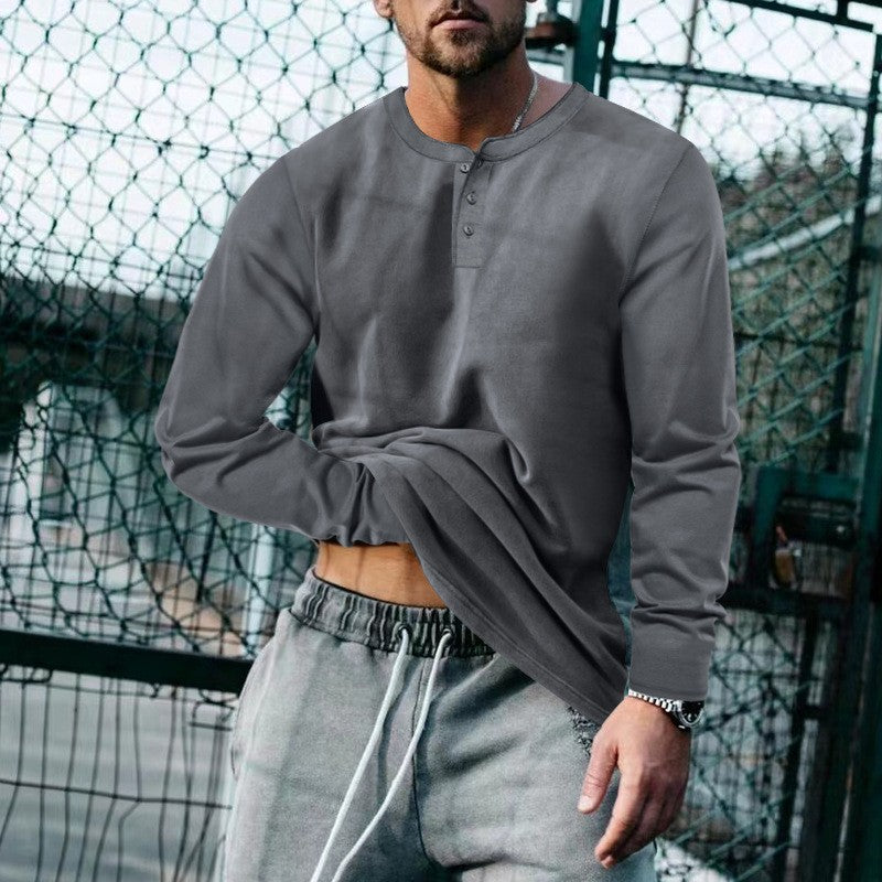 Men's long-sleeved slim-fit crew neck T-shirt