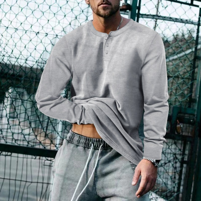 Men's long-sleeved slim-fit crew neck T-shirt
