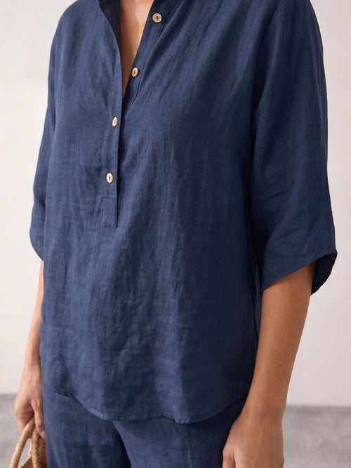 Linen set with batwing sleeves and wide-leg trousers