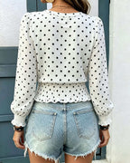 Chic Polka Dot Print Lantern Sleeve Blouse