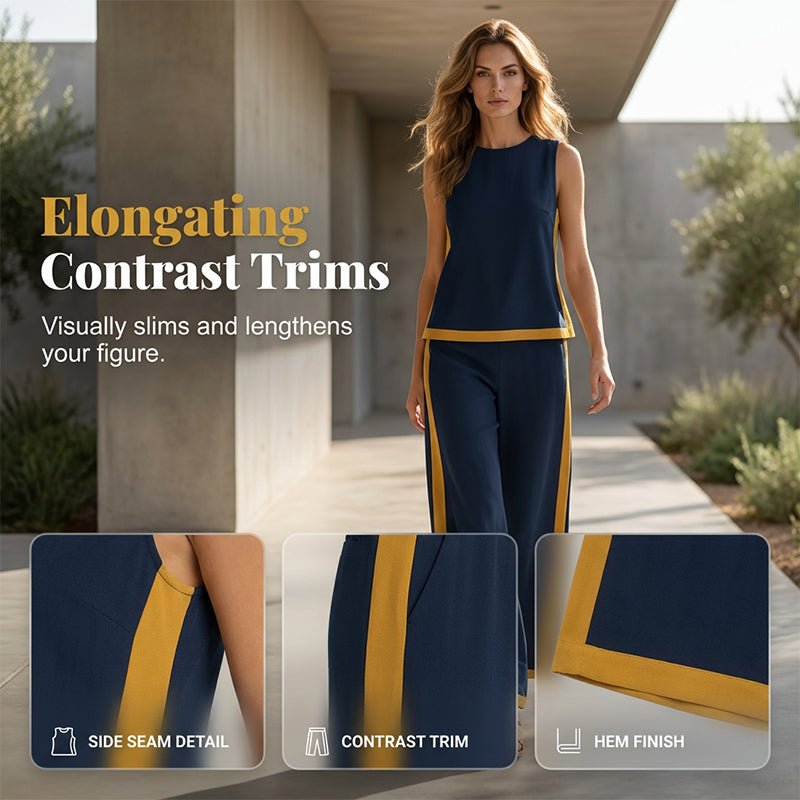🔥Casual Sleeveless Colorblock Top & Wide-Leg Pants Set