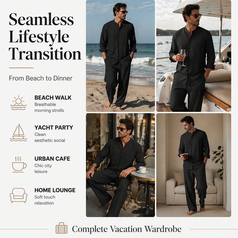 ⏳Time-Limited Special⏰Men's Minimalist Casual Shirt and Pants Set – Breathable Blend & Stylish Button Detail ☀️