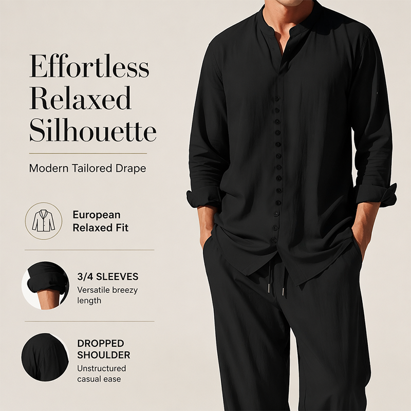⏳Time-Limited Special⏰Men's Minimalist Casual Shirt and Pants Set – Breathable Blend & Stylish Button Detail ☀️