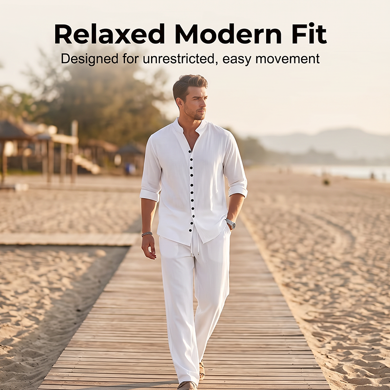⏳Time-Limited Special⏰Men's Minimalist Casual Shirt and Pants Set – Breathable Blend & Stylish Button Detail ☀️