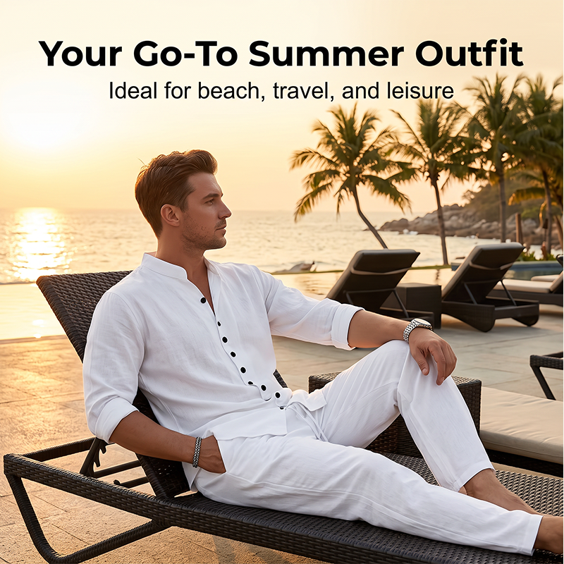 ⏳Time-Limited Special⏰Men's Minimalist Casual Shirt and Pants Set – Breathable Blend & Stylish Button Detail ☀️