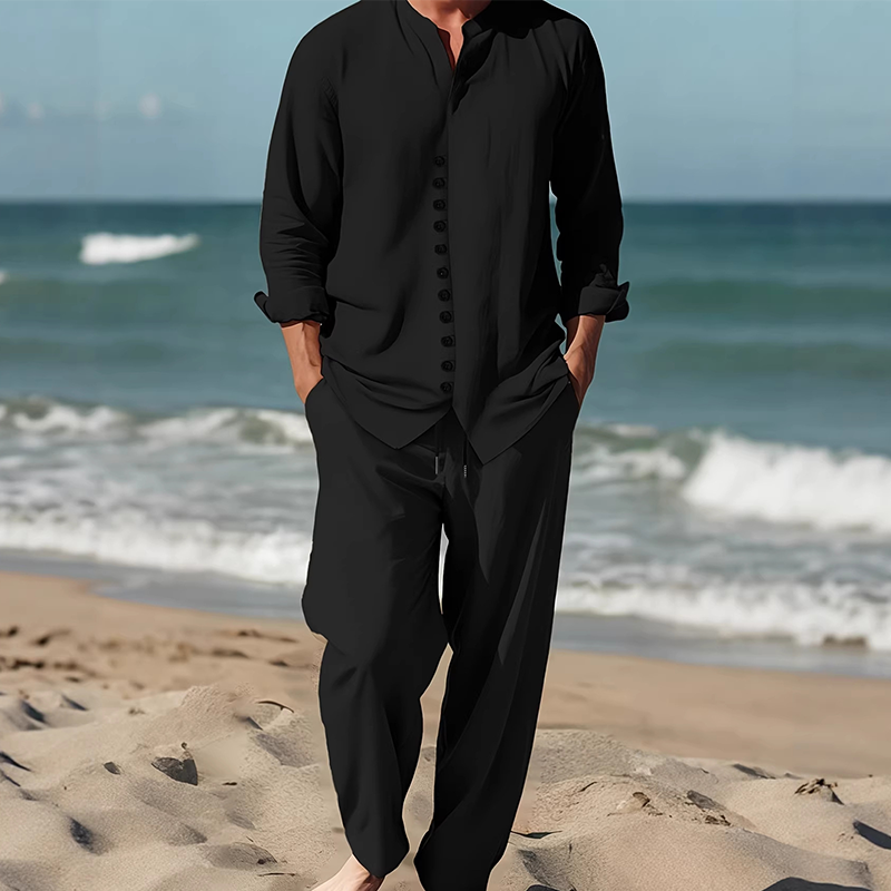 ⏳Time-Limited Special⏰Men's Minimalist Casual Shirt and Pants Set – Breathable Blend & Stylish Button Detail ☀️
