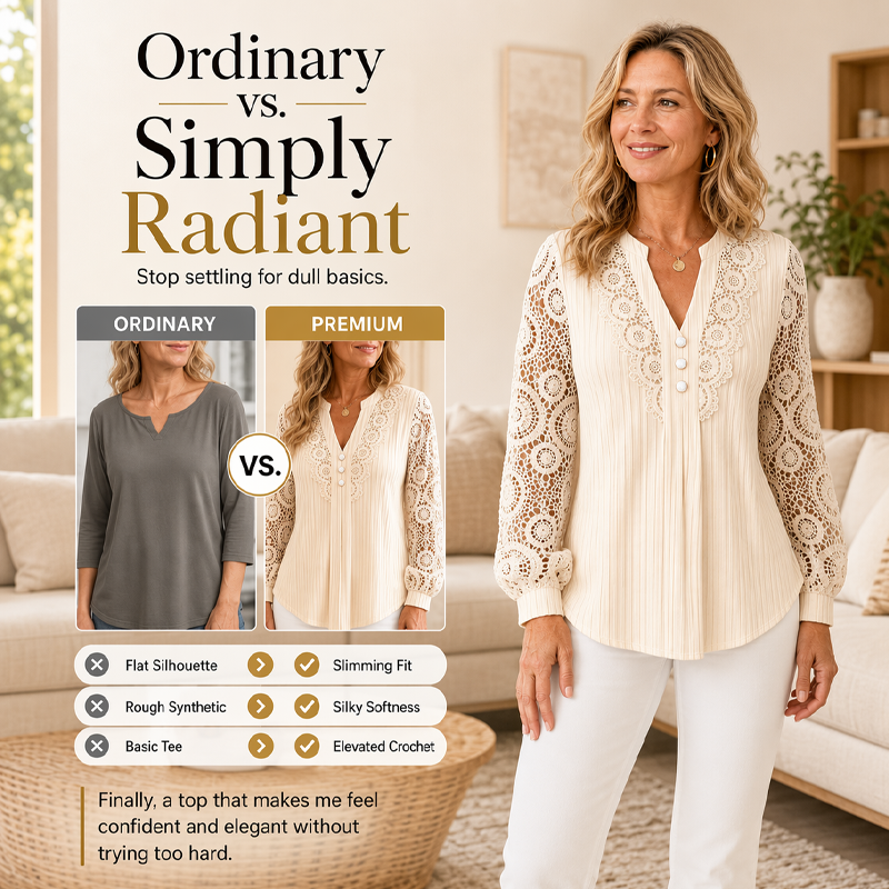 ✨New Arrivals & Special Offers-Women's Lace Patchwork V-Neck Long Sleeve Top