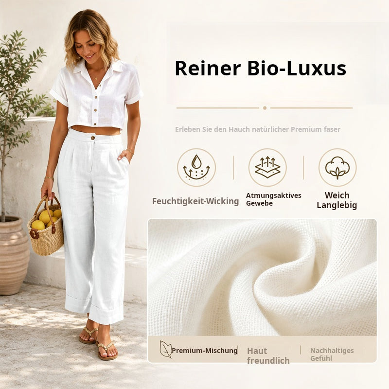 An absolute must-have 🔥👖 Lightweight trousers in a linen blend – featuring a fluid drape and a classic straight leg; ideal for work or the weekend.