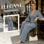 ⌛Limited-Time Discount !☀️New Arrivals - V-Neck Belted Jumpsuit with Flowing Wide-Leg