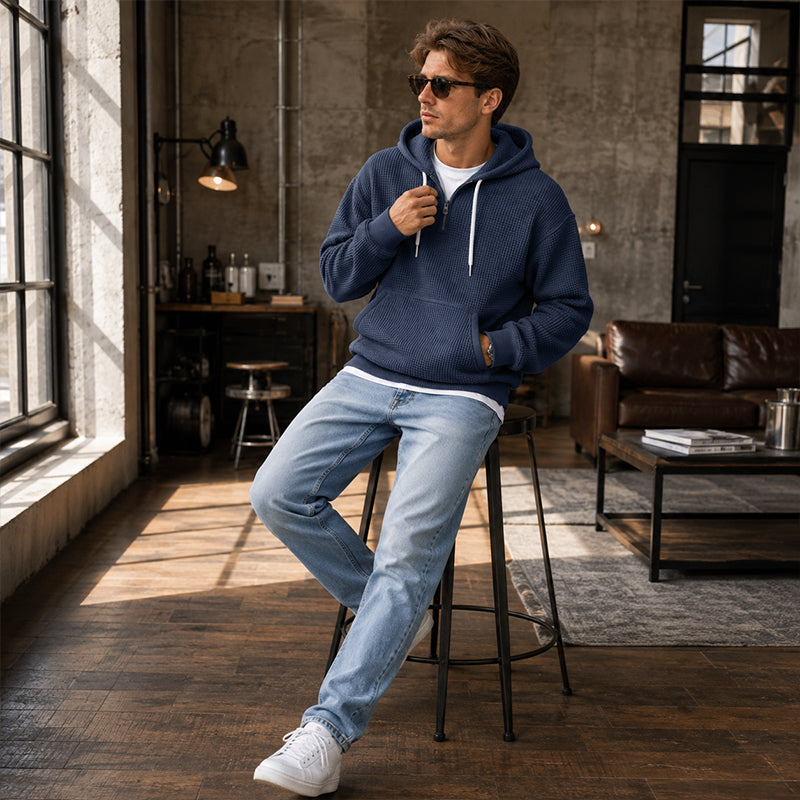 🔥👕 50% OFF! Men's Zip-Neck Hoodie – Comfortable, Sporty, and Versatile
