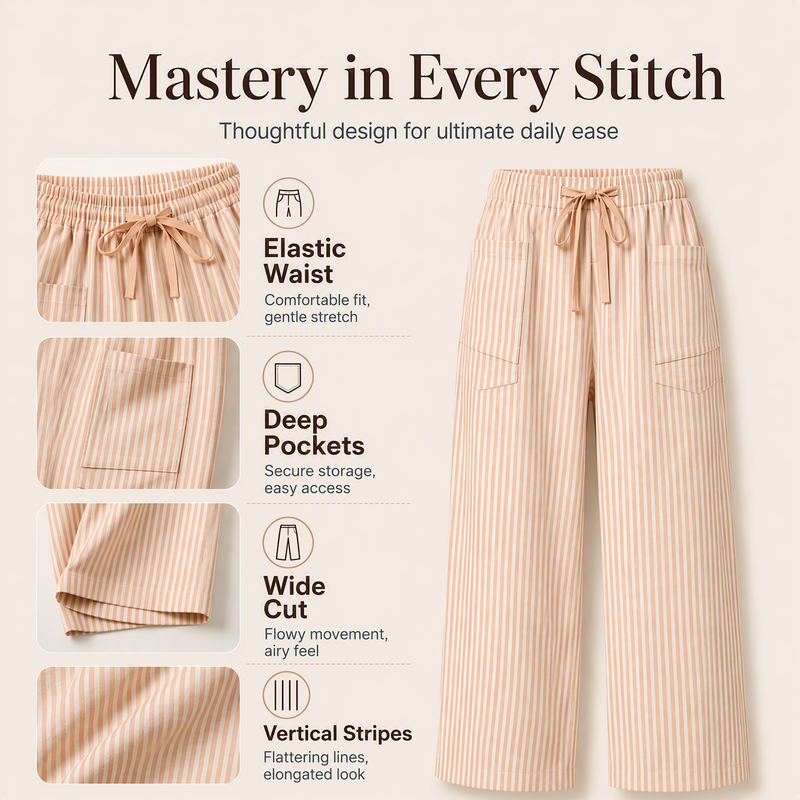 🍂 Women's  Striped Wide-Leg Pants – Effortless Autumn Style & Everyday Comfort