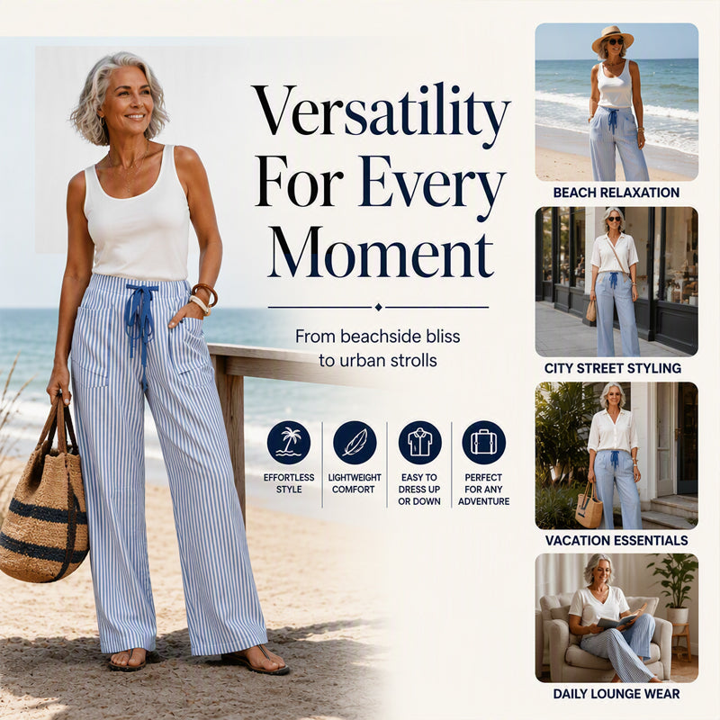 🍂 Women's  Striped Wide-Leg Pants – Effortless Autumn Style & Everyday Comfort