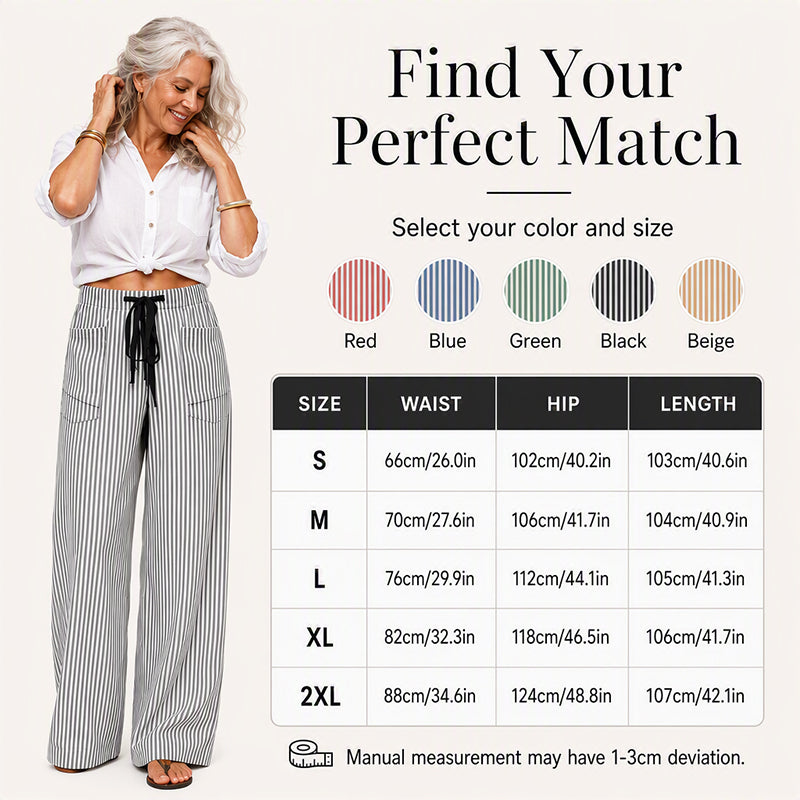 🍂 Women's  Striped Wide-Leg Pants – Effortless Autumn Style & Everyday Comfort